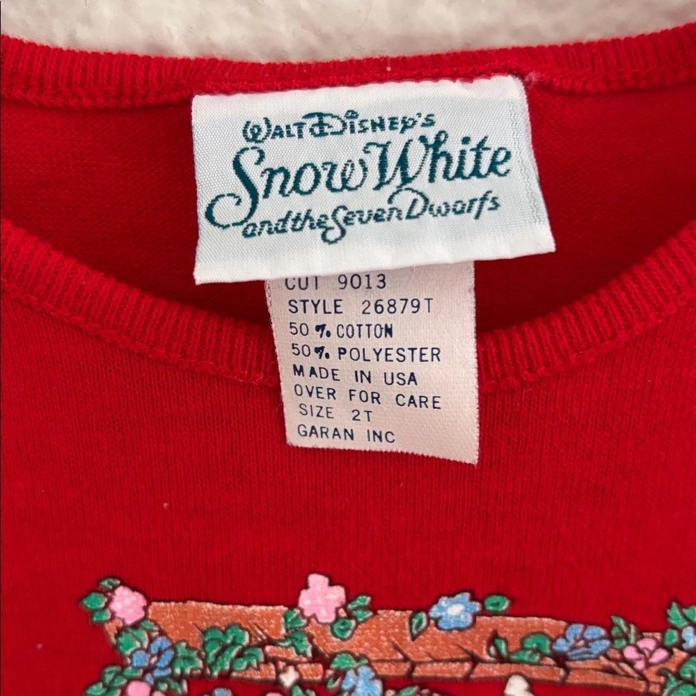 Vintage Walt Disney Snow White Seven Dwarfs Red Peplum T-Shirt Top Size 2T